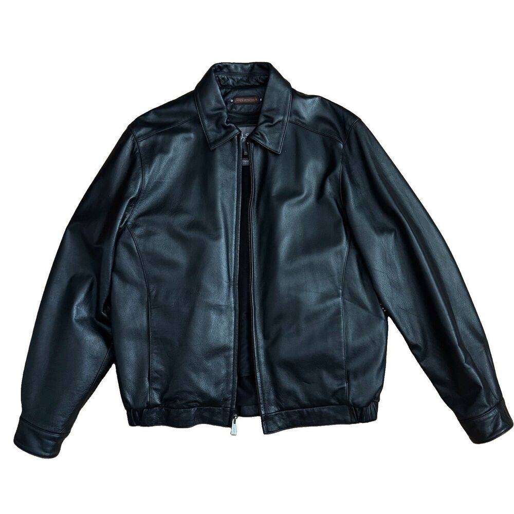 Wilsons Leather Jacket Mens Sz Medium Black Bomber Full Zip Thinsulate w/ Lining